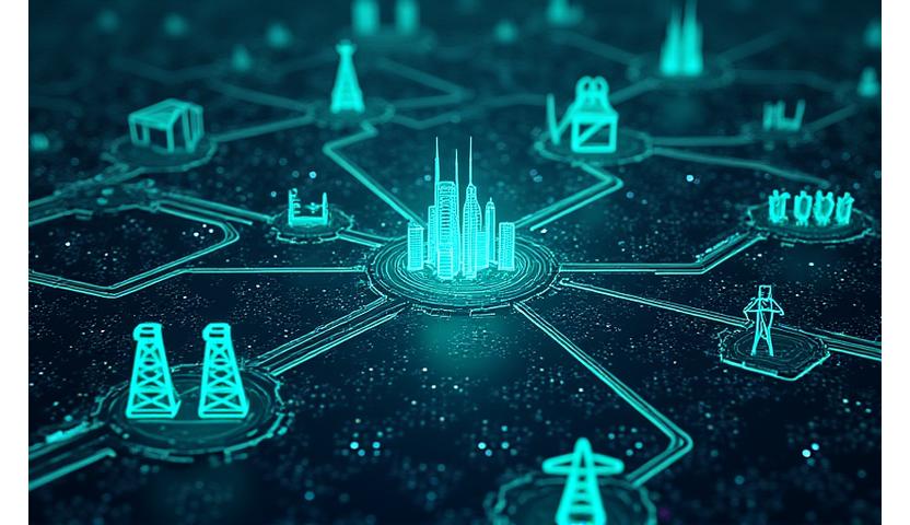 Digital representation of a smart energy grid with data flowing
